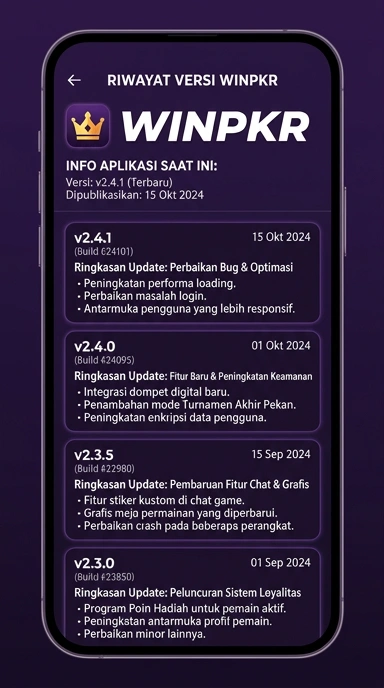 Tampilan riwayat versi winpkr